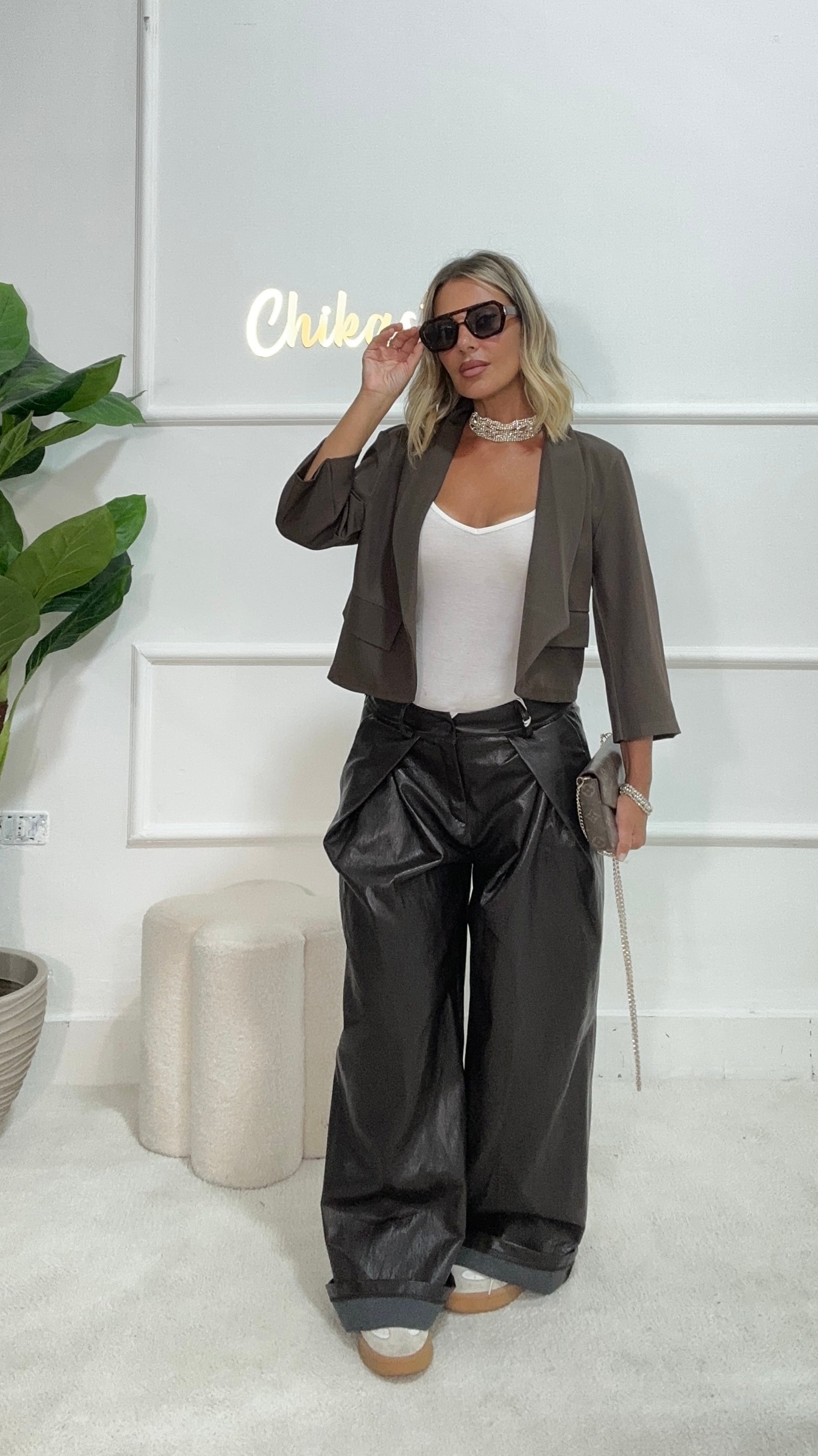 Pantaloni ecopelle choko