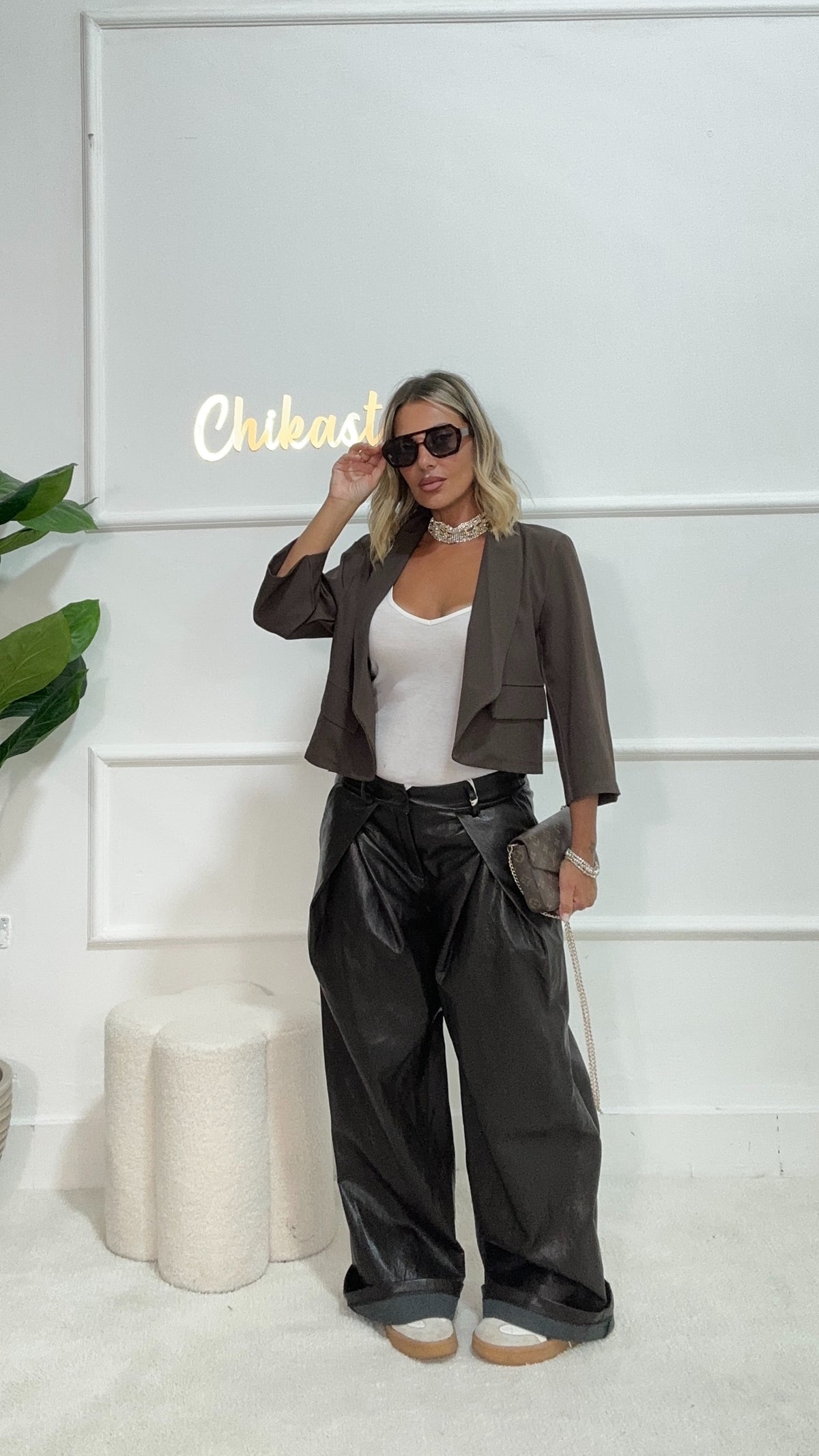 Pantaloni ecopelle choko
