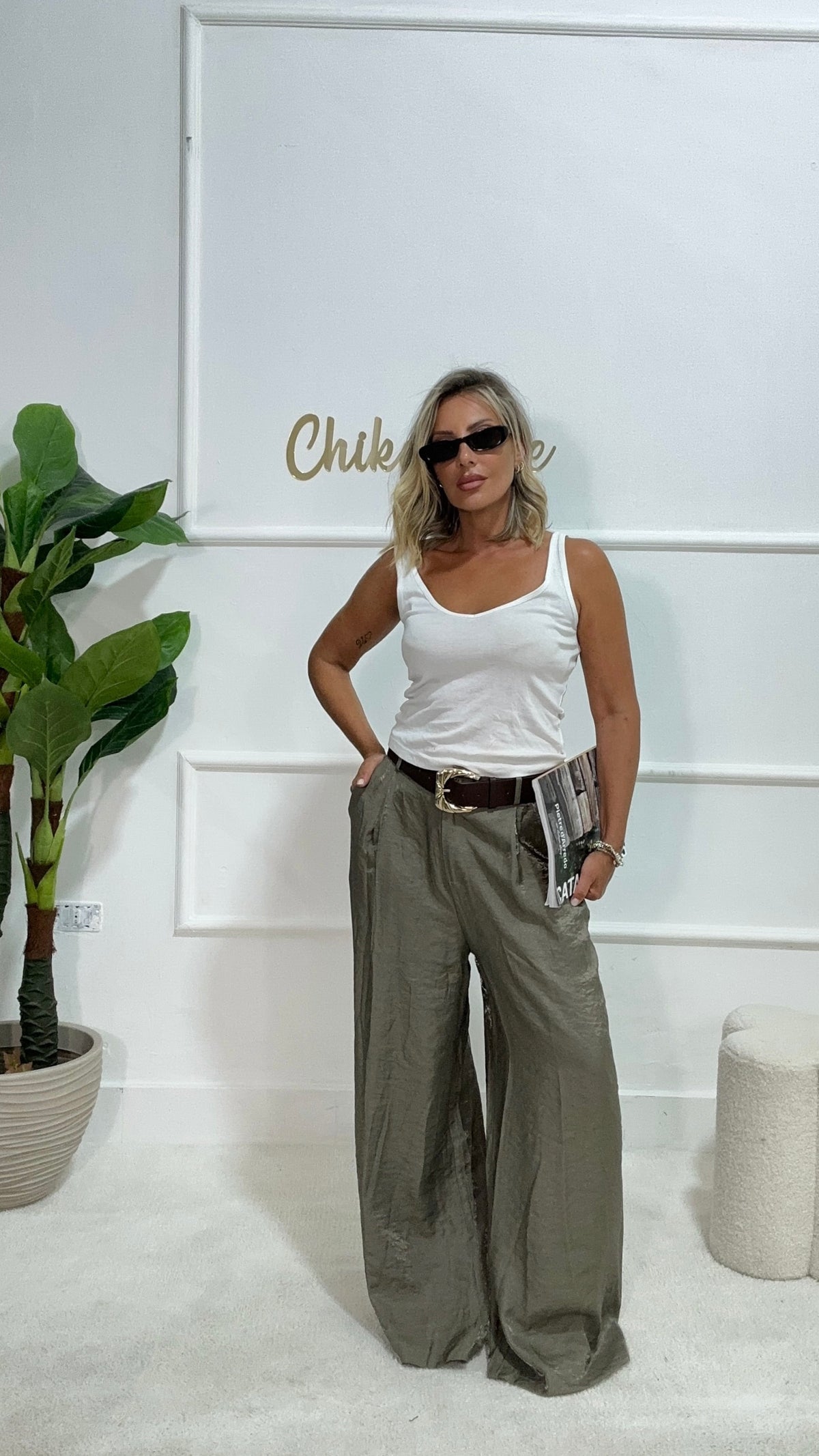 Pantaloni Wide-leg Oliva