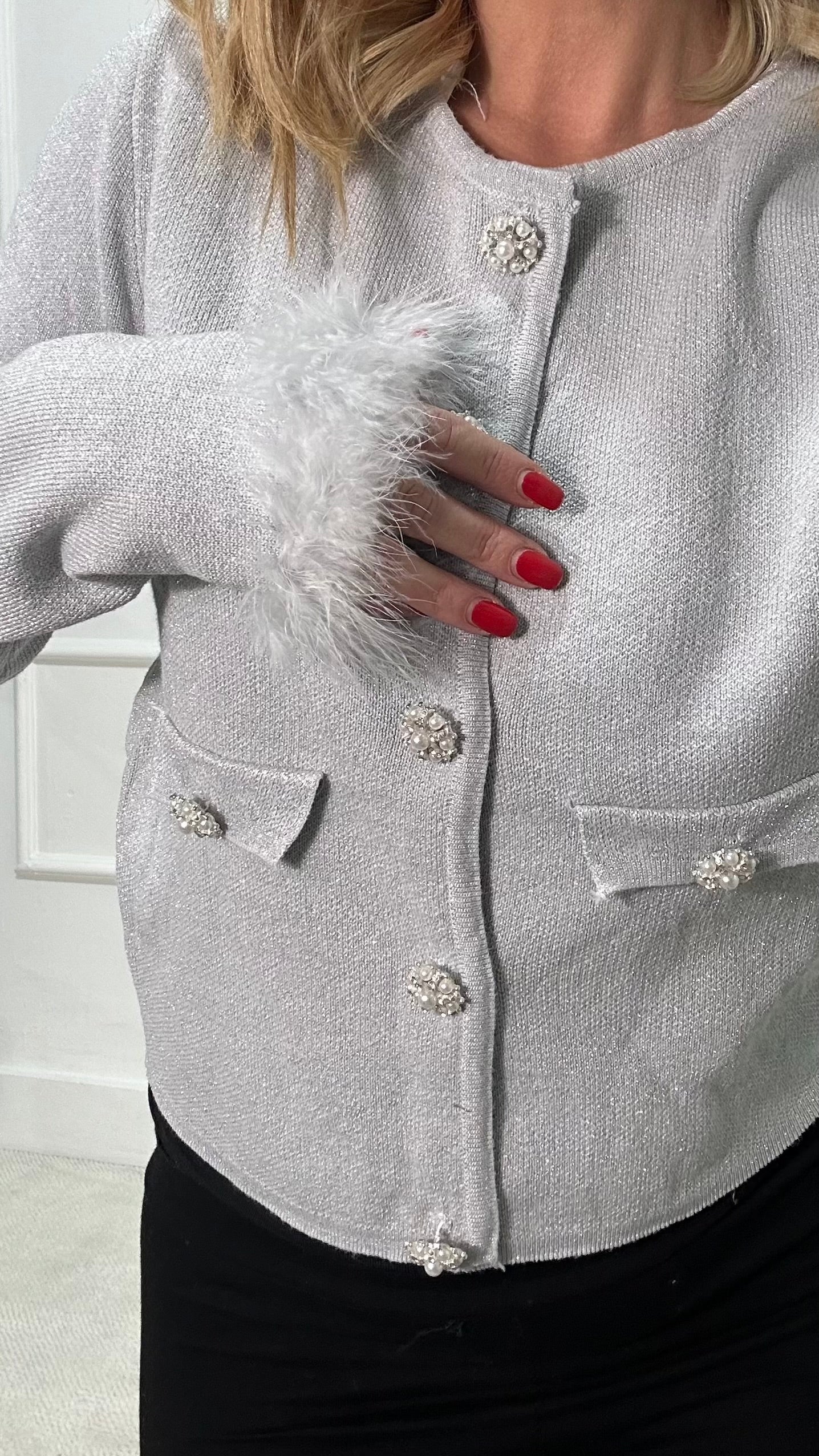 Cardigan con piume Silver