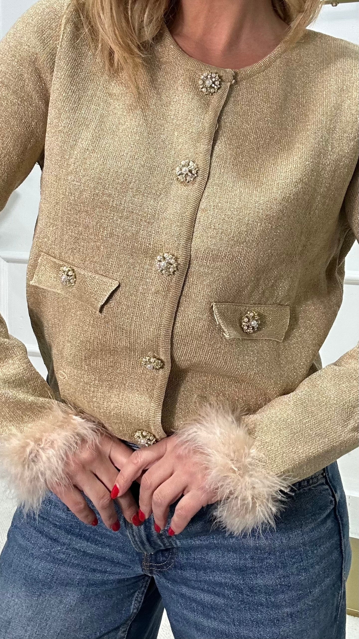 Cardigan con Piume oro