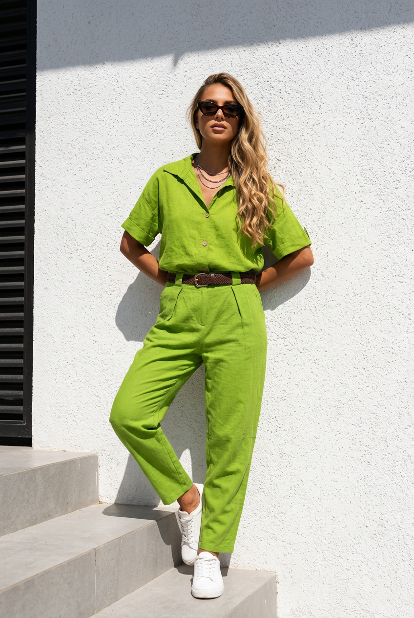 Coordinato lino e cotone verde