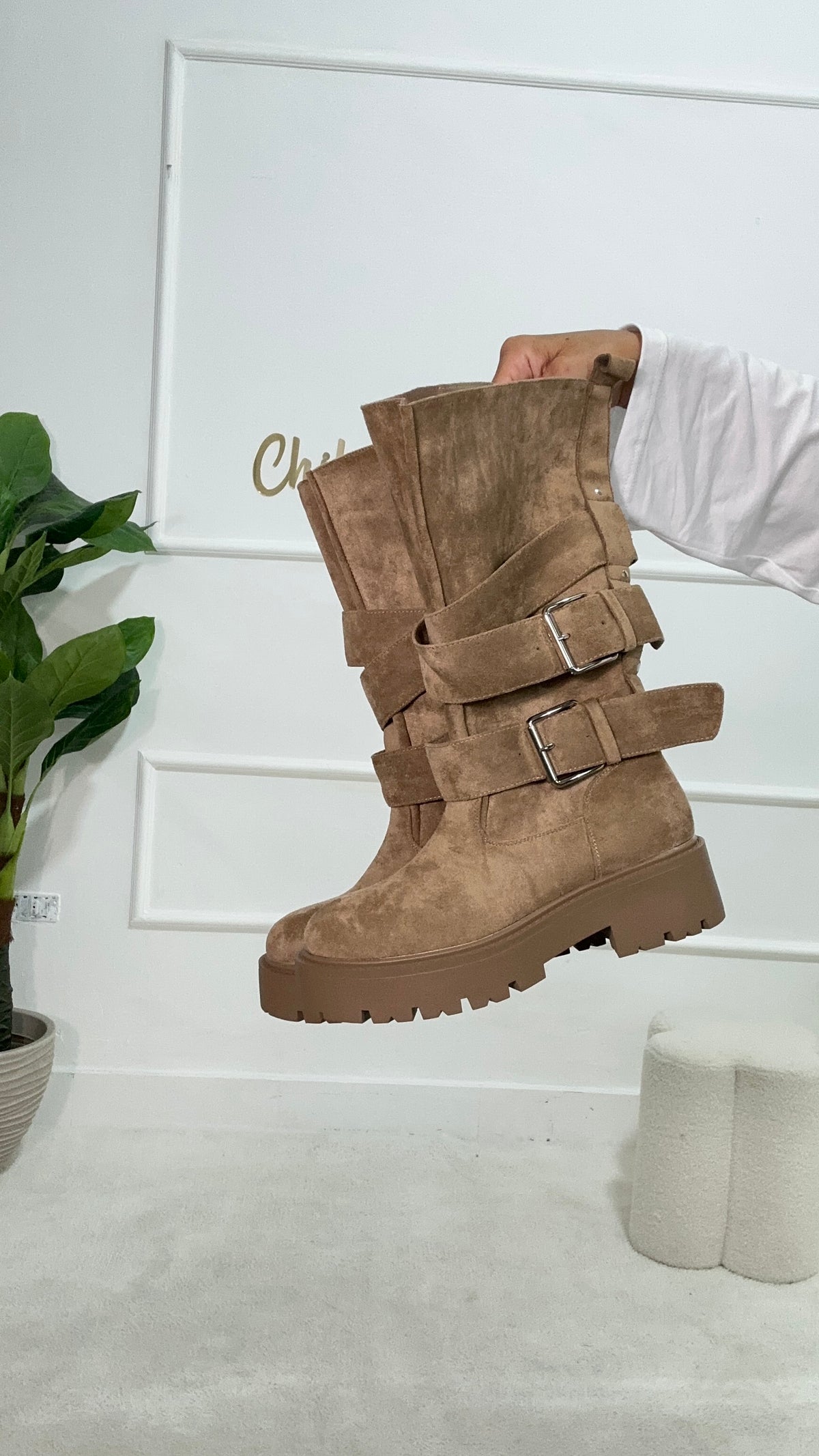 Stivali Biker in Camoscio con Fibbie