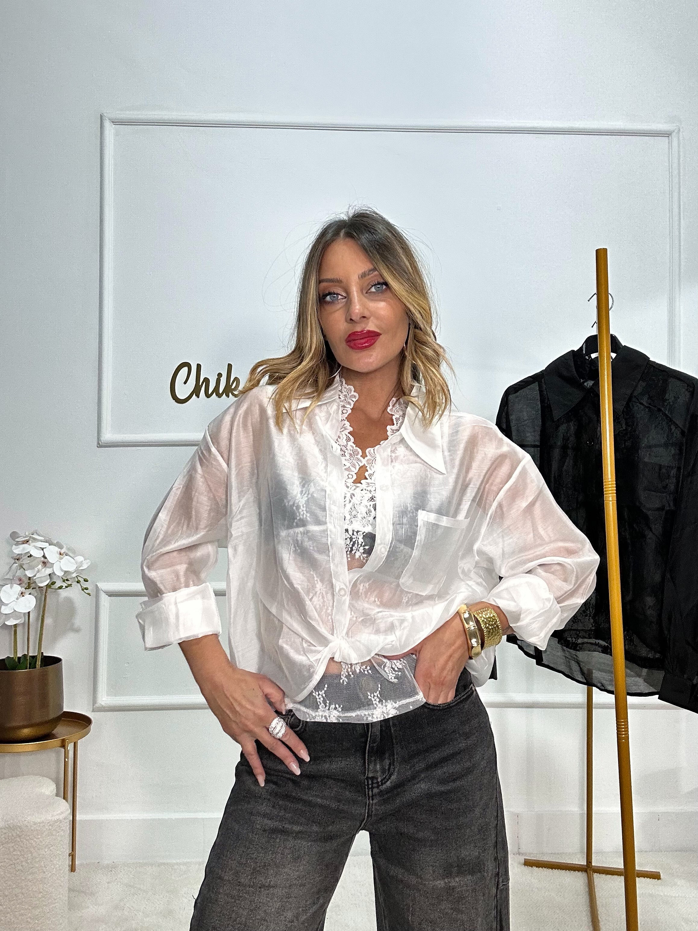 Camicia con top in pizzo bianco