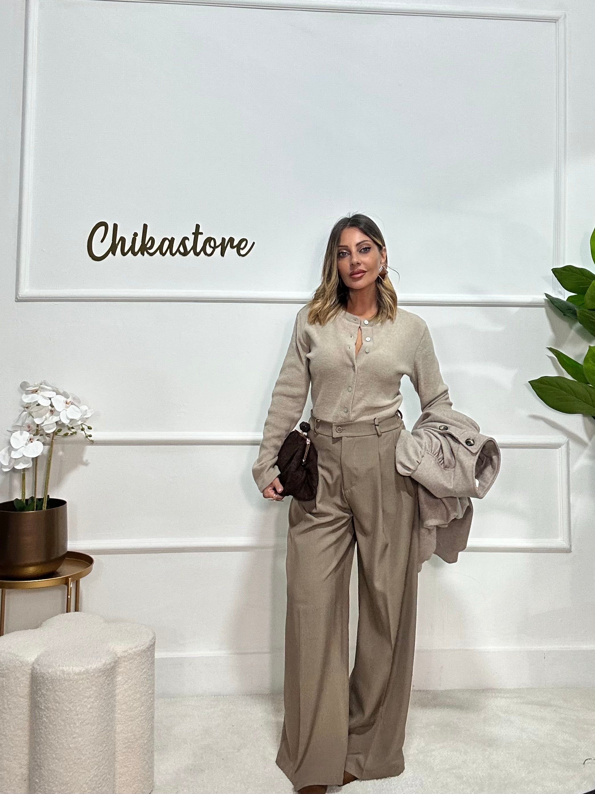 Pantaloni cream palazzo