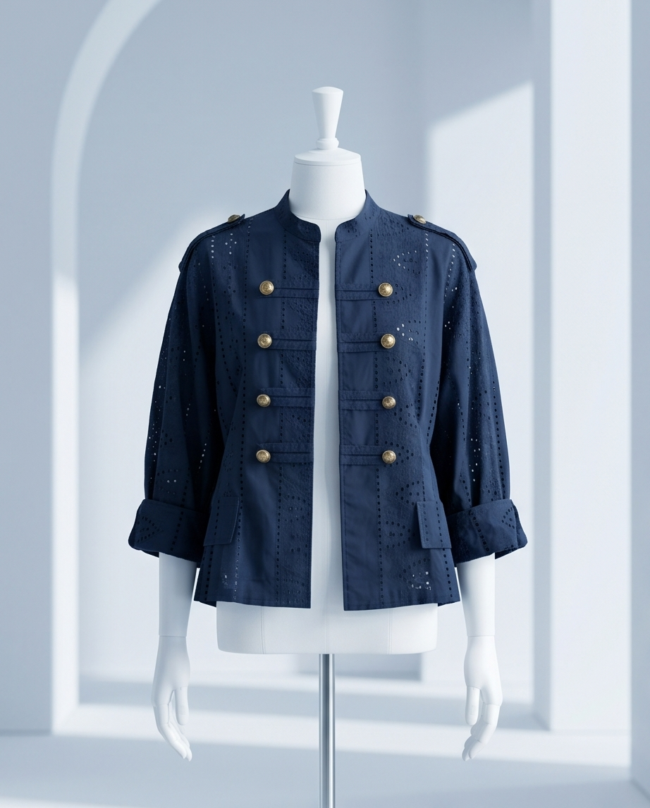 Giacca in pizzo sangallo blu