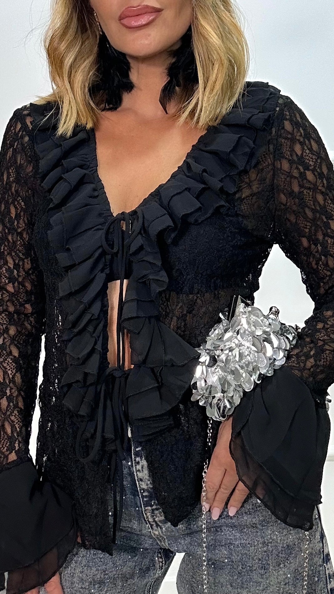 Cardigan rouge in pizzo Black