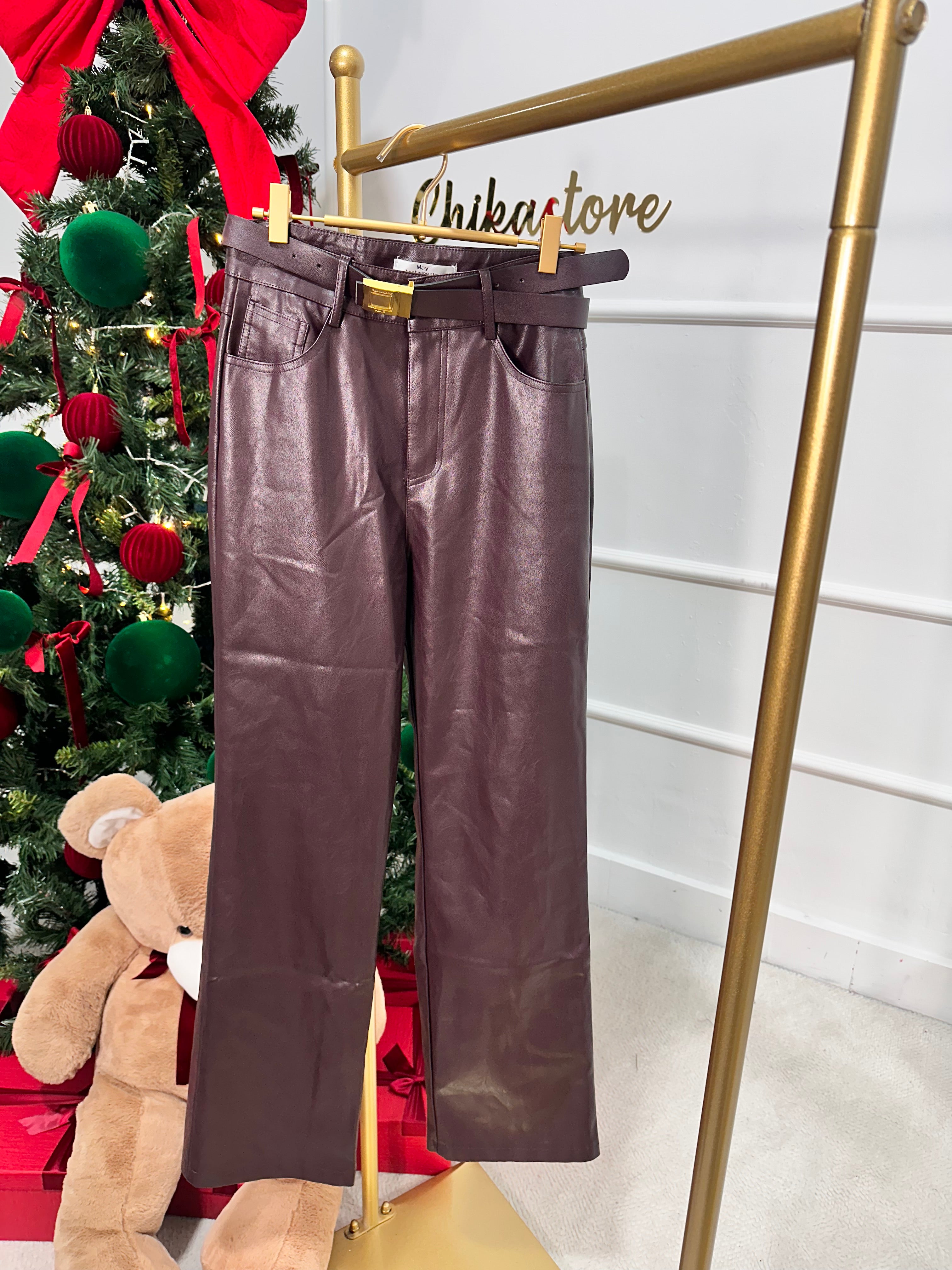 Pantaloni ecopelle Borgogna