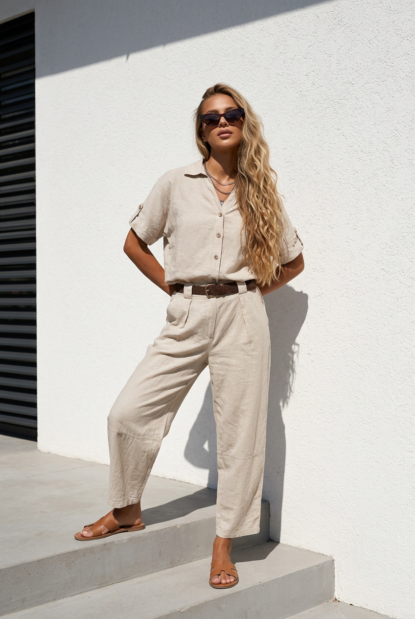 Coordinato lino e cotone beige