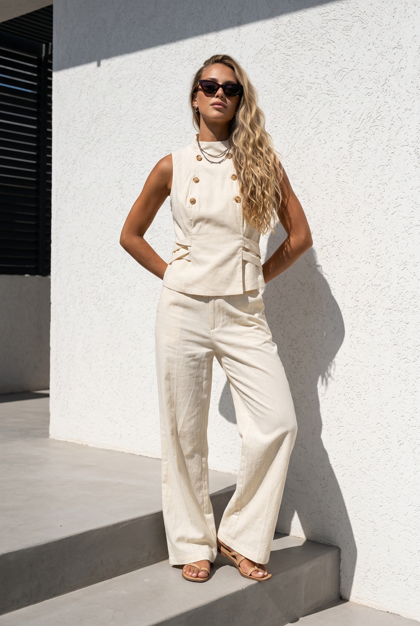 Co-ord set Malena vaniglia 95%cotone